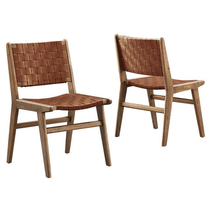 Modway - Saoirse Faux Leather Wood Dining Side Chair - (Set of 2) - EEI-6544-WAL-BRN veiw 2