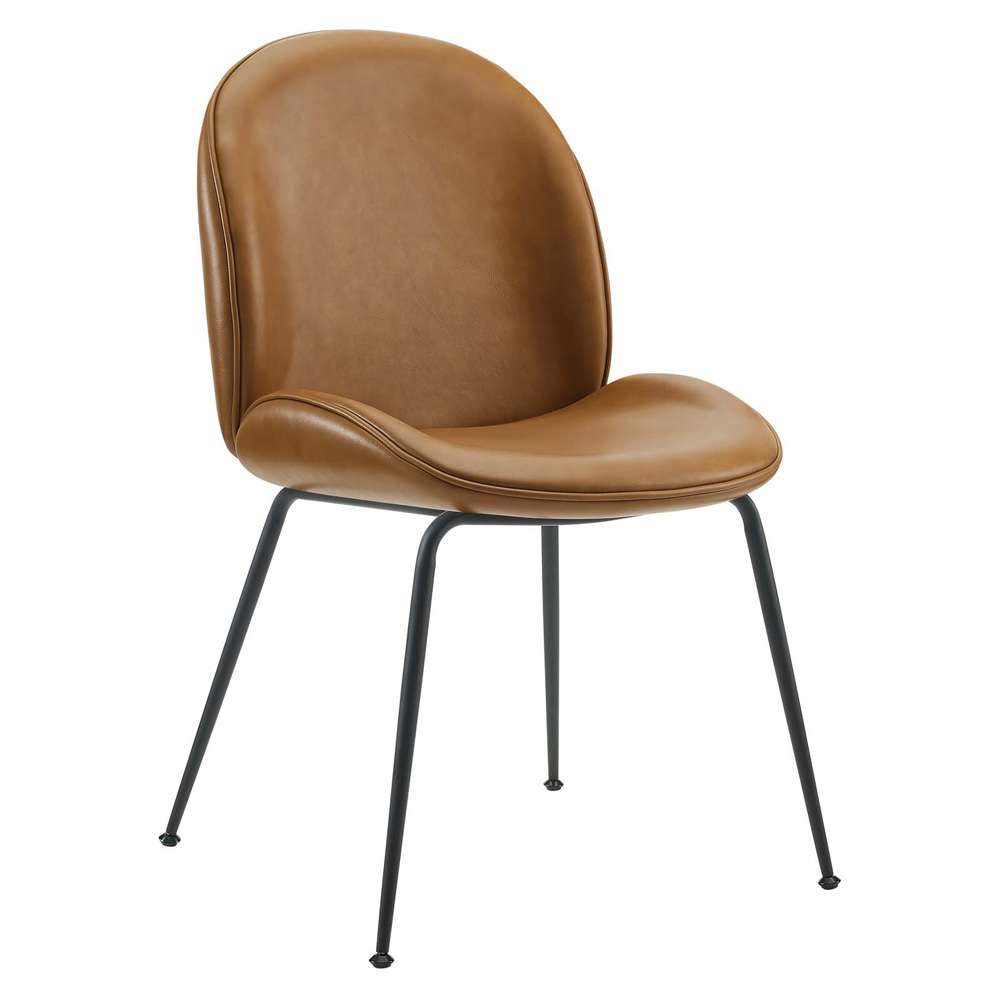 Modway - Scoop Black Powder Coated Steel Leg Vegan Leather Dining Chairs - (Set of 2) - EEI-4636-TAN veiw 3