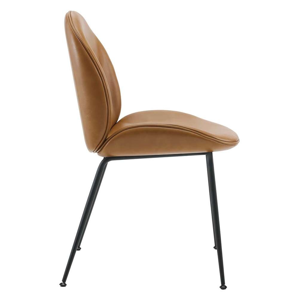 Modway - Scoop Black Powder Coated Steel Leg Vegan Leather Dining Chairs - (Set of 2) - EEI-4636-TAN veiw 4