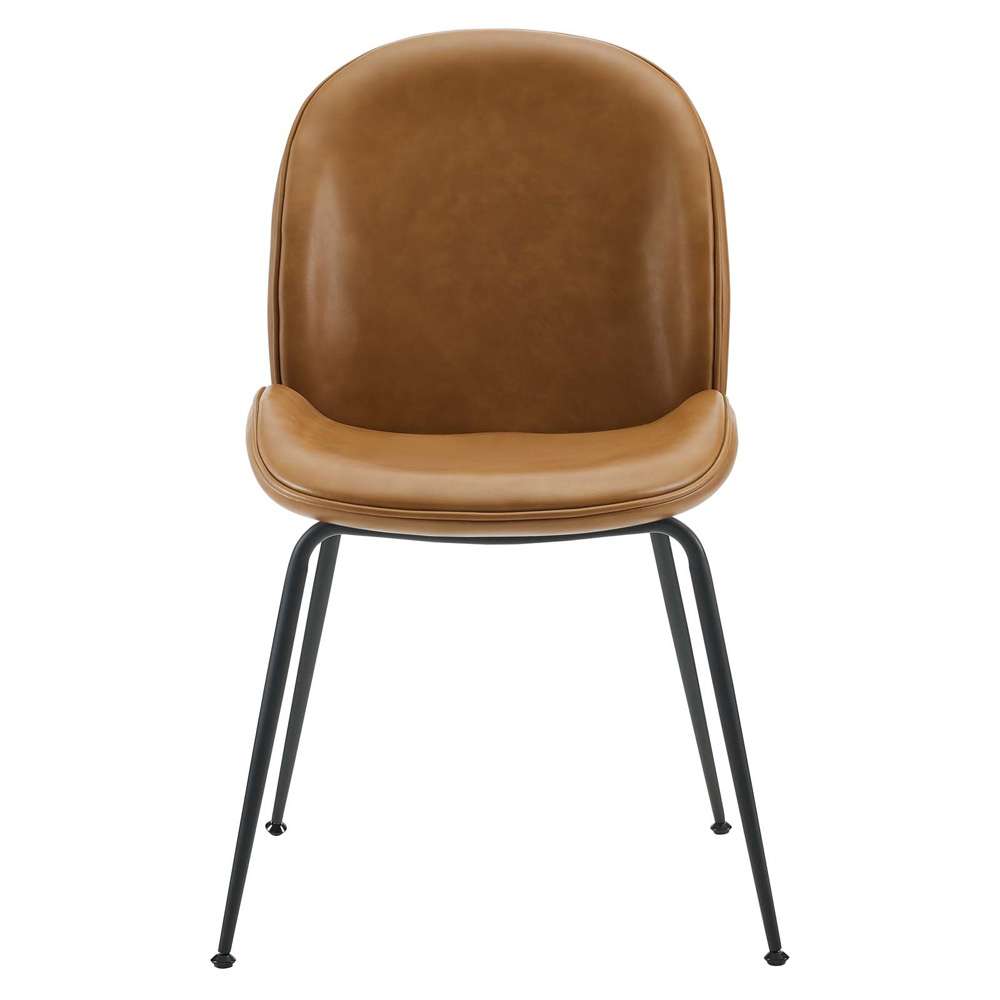 Modway - Scoop Black Powder Coated Steel Leg Vegan Leather Dining Chairs - (Set of 2) - EEI-4636-TAN veiw 6