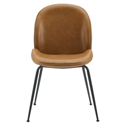 Modway - Scoop Black Powder Coated Steel Leg Vegan Leather Dining Chairs - (Set of 2) - EEI-4636-TAN veiw 6