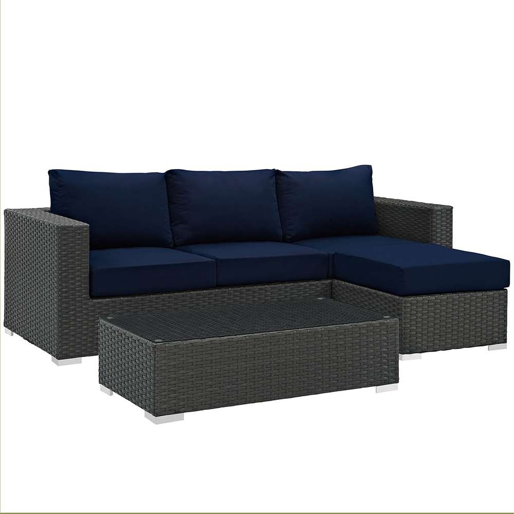 Modway - Sojourn 3 Piece Outdoor Patio Sunbrella Sectional Set - EEI-1889-CHC-NAV-SET veiw 1