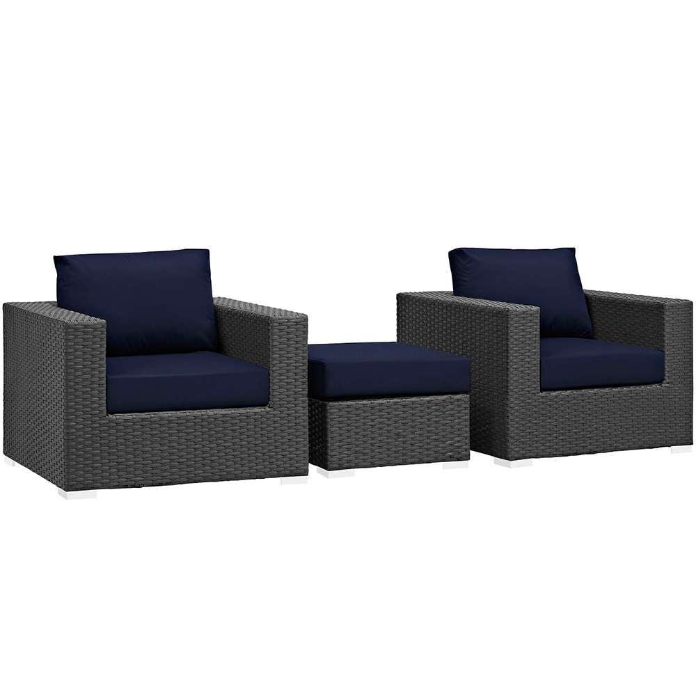 Modway - Sojourn 3 Piece Outdoor Patio Sunbrella Sectional Set - EEI-1891-CHC-NAV-SET veiw 1