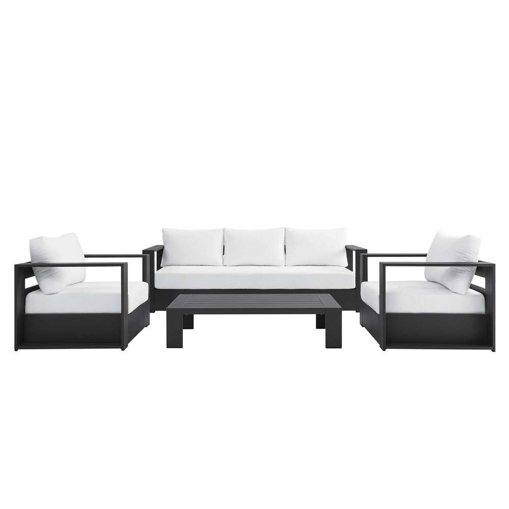Modway - Tahoe Outdoor Patio Powder-Coated Aluminum 4-Piece Set - EEI-5749-GRY-WHI veiw 3