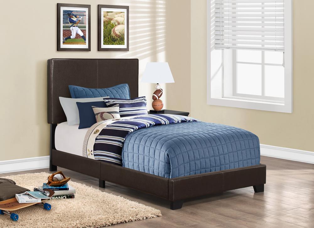 Monarch Specialties - Bed, Twin Size, Platform, Bedroom, Frame, Upholstered, Pu Leather Look, Wood Legs, Brown, Transitional - I-5910T veiw 1