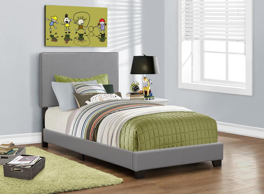 Monarch Specialties - Bed, Twin Size, Platform, Bedroom, Frame, Upholstered, Pu Leather Look, Wood Legs, Grey, Transitional - I-5912T veiw 1
