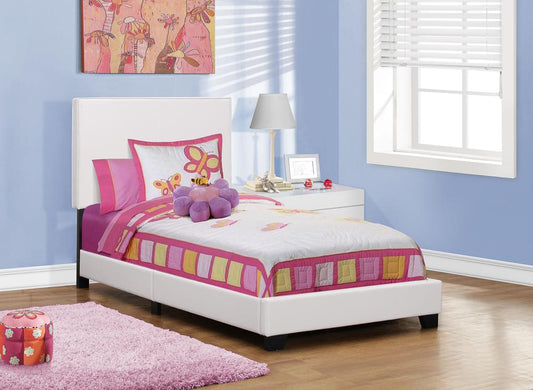 Monarch Specialties - Bed, Twin Size, Platform, Bedroom, Frame, Upholstered, Pu Leather Look, Wood Legs, White, Transitional - I-5911T veiw 1