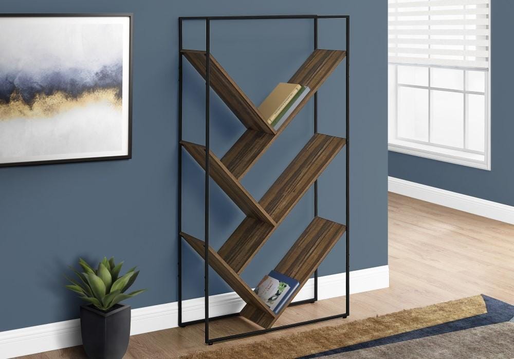 Monarch Specialties - Bookshelf, Bookcase, Etagere, 3 Tier, 60inH, Office, Bedroom, Metal, Laminate, Black, Brown, Contemporary, Modern - I-2202 veiw 2