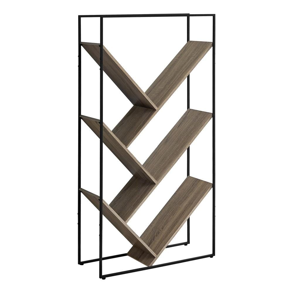 Monarch Specialties - Bookshelf, Bookcase, Etagere, 3 Tier, 60inH, Office, Bedroom, Metal, Laminate, Brown, Black, Contemporary, Modern - I-2201 veiw 1