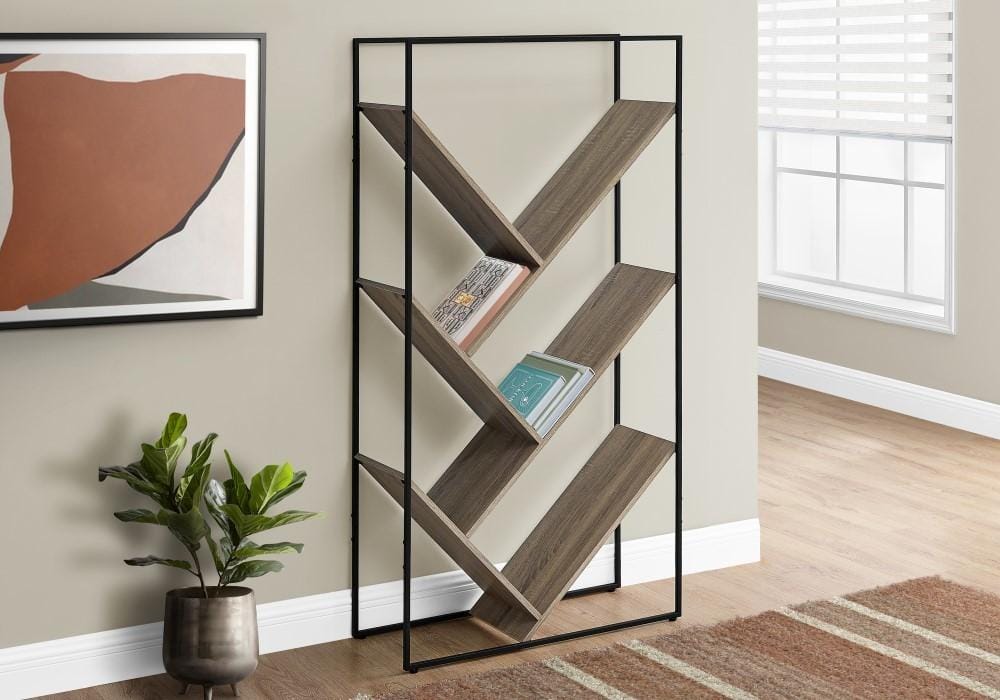 Monarch Specialties - Bookshelf, Bookcase, Etagere, 3 Tier, 60inH, Office, Bedroom, Metal, Laminate, Brown, Black, Contemporary, Modern - I-2201 veiw 2