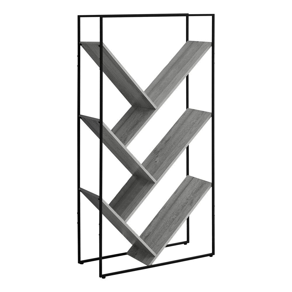 Monarch Specialties - Bookshelf, Bookcase, Etagere, 3 Tier, 60inH, Office, Bedroom, Metal, Laminate, Grey, Black, Contemporary, Modern - I-2200 veiw 1