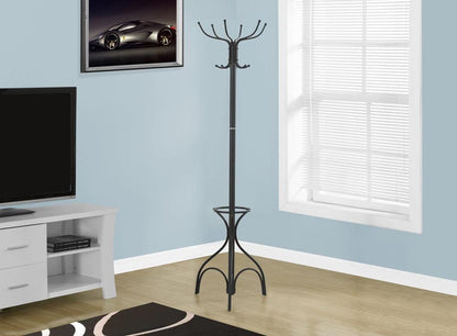 Monarch Specialties - Coat Rack, Hall Tree, Free Standing, 12 Hooks, Entryway, 70inH, Umbrella Holder, Bedroom, Metal, Black, Transitional - I-2031 veiw 1