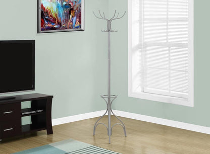 Monarch Specialties - Coat Rack, Hall Tree, Free Standing, 12 Hooks, Entryway, 70inH, Umbrella Holder, Bedroom, Metal, Grey, Contemporary, Modern - I-2032 veiw 1