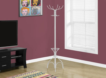 Monarch Specialties - Coat Rack, Hall Tree, Free Standing, 12 Hooks, Entryway, 70inH, Umbrella Holder, Bedroom, Metal, White, Contemporary, Modern - I-2030 veiw 1