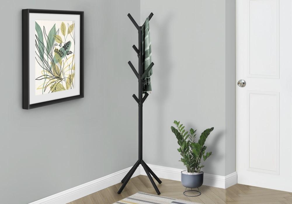 Monarch Specialties - Coat Rack, Hall Tree, Free Standing, 8 Hooks, Entryway, 70inH, Bedroom, Metal, Black, Contemporary, Modern - I-2057 veiw 2