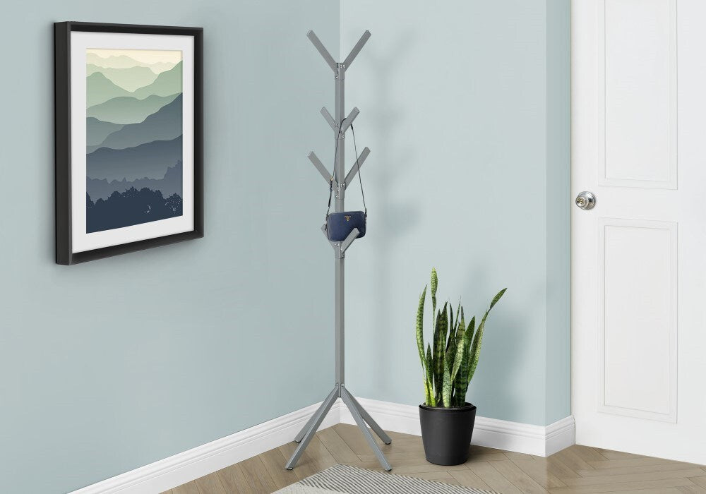 Monarch Specialties - Coat Rack, Hall Tree, Free Standing, 8 Hooks, Entryway, 70inH, Bedroom, Metal, Grey, Contemporary, Modern - I-2058 veiw 2