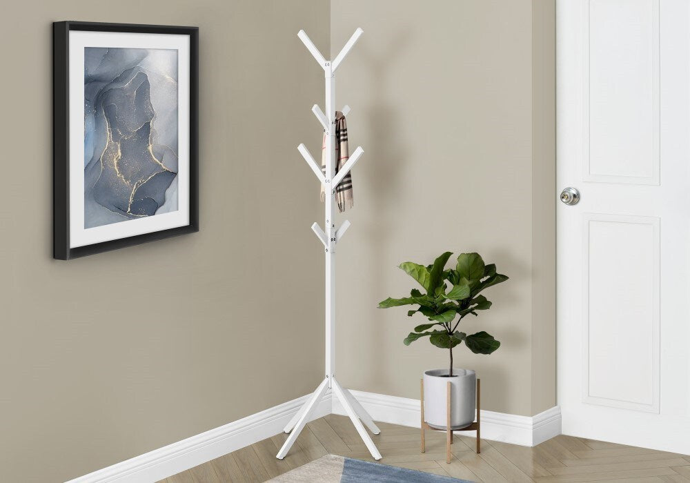 Monarch Specialties - Coat Rack, Hall Tree, Free Standing, 8 Hooks, Entryway, 70inH, Bedroom, Metal, White, Contemporary, Modern - I-2059 veiw 2