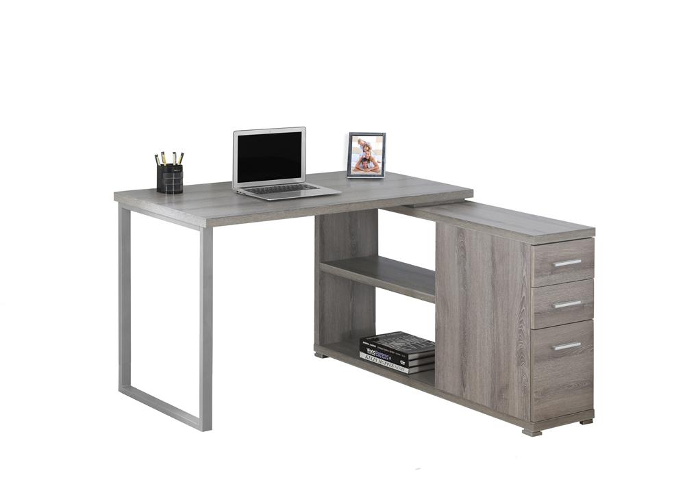 Monarch Specialties - Computer Desk, Home Office, Corner, Left, Right Set-Up, Storage Drawers, L Shape, Work, Laptop, Metal, Laminate, Brown, Grey, Contemporary, Modern - I-7134 veiw 2