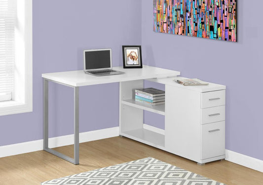 Monarch Specialties - Computer Desk, Home Office, Corner, Left, Right Set-Up, Storage Drawers, L Shape, Work, Laptop, Metal, Laminate, White, Grey, Contemporary, Modern - I-7133 veiw 1
