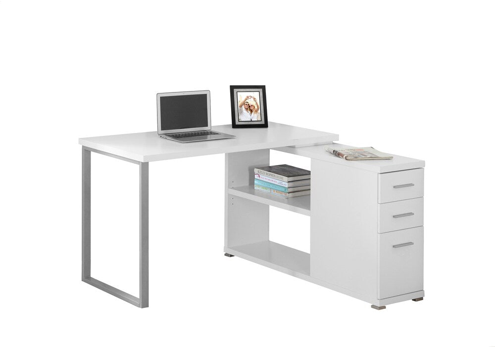 Monarch Specialties - Computer Desk, Home Office, Corner, Left, Right Set-Up, Storage Drawers, L Shape, Work, Laptop, Metal, Laminate, White, Grey, Contemporary, Modern - I-7133 veiw 2