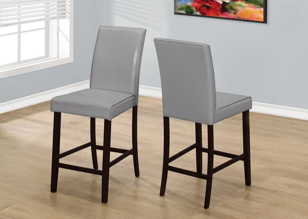 Monarch Specialties - Dining Chair, (Set of 2) Counter Height, Upholstered, Kitchen, Dining Room, Pu Leather Look, Wood Legs, Grey, Brown, Transitional - I-1902 veiw 1