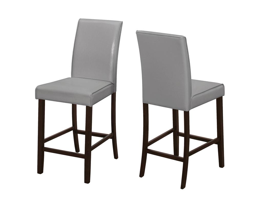 Monarch Specialties - Dining Chair, (Set of 2) Counter Height, Upholstered, Kitchen, Dining Room, Pu Leather Look, Wood Legs, Grey, Brown, Transitional - I-1902 veiw 2