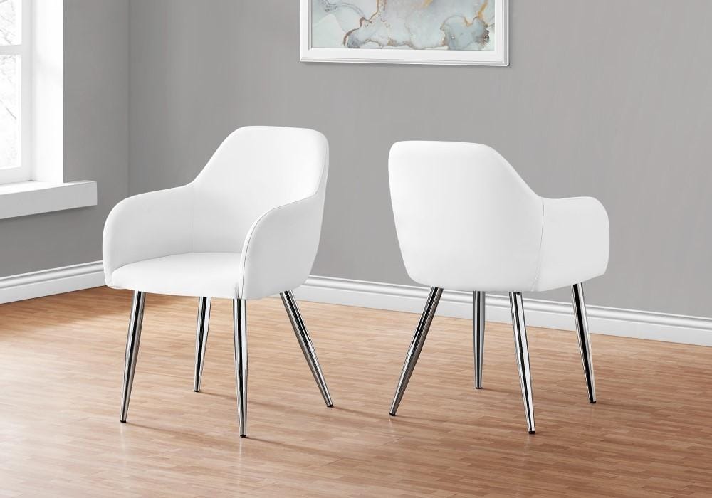 Monarch Specialties - Dining Chair, (Set of 2) Side, Upholstered, Kitchen, Dining Room, Pu Leather Look, Metal, White, Chrome, Contemporary, Modern - I-1190 veiw 2