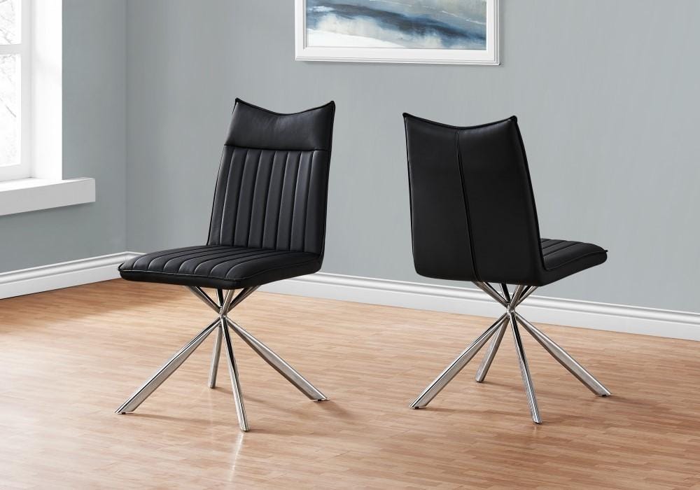 Monarch Specialties - Dining Chair, (Set of 2) Side, Upholstered, Kitchen, Dining Room, Pu Leather Look, Metal, Black, Chrome, Contemporary, Modern - I-1213 veiw 2