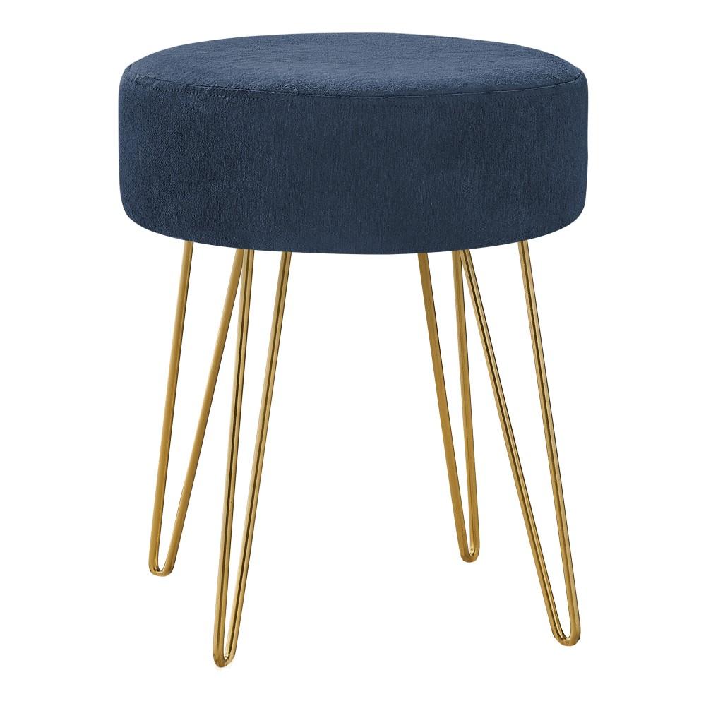 Monarch Specialties - Ottoman, Pouf, Footrest, Foot Stool, 14in Round, Fabric, Metal Legs, Blue, Gold, Contemporary, Modern - I-9002 veiw 1