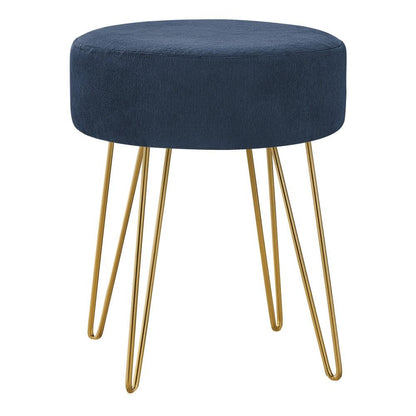 Monarch Specialties - Ottoman, Pouf, Footrest, Foot Stool, 14in Round, Fabric, Metal Legs, Blue, Gold, Contemporary, Modern - I-9002 veiw 1