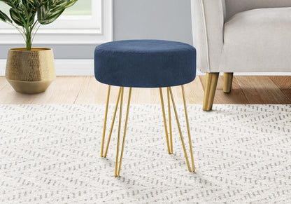 Monarch Specialties - Ottoman, Pouf, Footrest, Foot Stool, 14in Round, Fabric, Metal Legs, Blue, Gold, Contemporary, Modern - I-9002 veiw 2