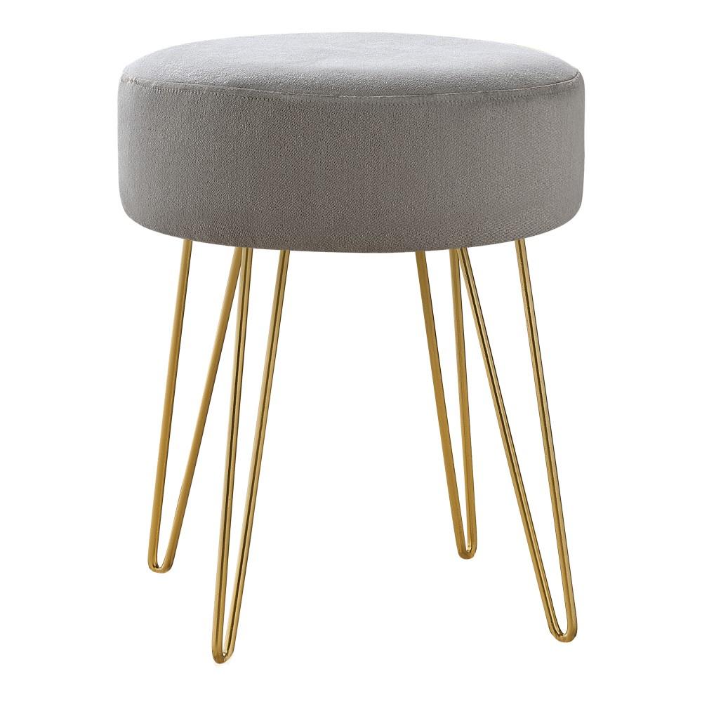 Monarch Specialties - Ottoman, Pouf, Footrest, Foot Stool, 14in Round, Fabric, Metal Legs, Grey, Gold, Contemporary, Modern - I-9003 veiw 1