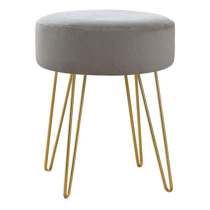 Monarch Specialties - Ottoman, Pouf, Footrest, Foot Stool, 14in Round, Fabric, Metal Legs, Grey, Gold, Contemporary, Modern - I-9003 veiw 1