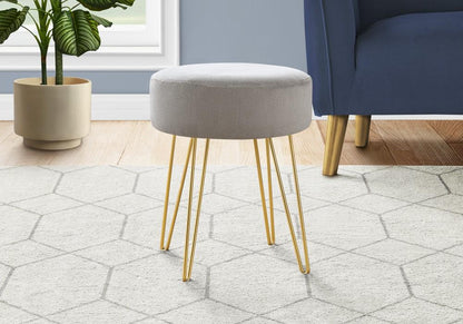 Monarch Specialties - Ottoman, Pouf, Footrest, Foot Stool, 14in Round, Fabric, Metal Legs, Grey, Gold, Contemporary, Modern - I-9003 veiw 2