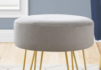 Monarch Specialties - Ottoman, Pouf, Footrest, Foot Stool, 14in Round, Fabric, Metal Legs, Grey, Gold, Contemporary, Modern - I-9003 veiw 3