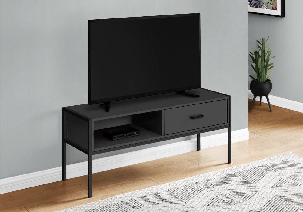 Monarch Specialties - TV Stand, 48 Inch, Console, Media Entertainment Center, Storage Drawer, Living Room, Bedroom, Laminate, Metal, Black, Contemporary, Modern - I-2874 veiw 2