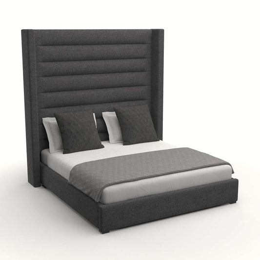 Nativa Interiors - Aylet Horizontal Channel Tufted Upholstered High Queen Charcoal Bed - BED-AYLET-HC-HI-QN-PF-CHARCOAL veiw 2