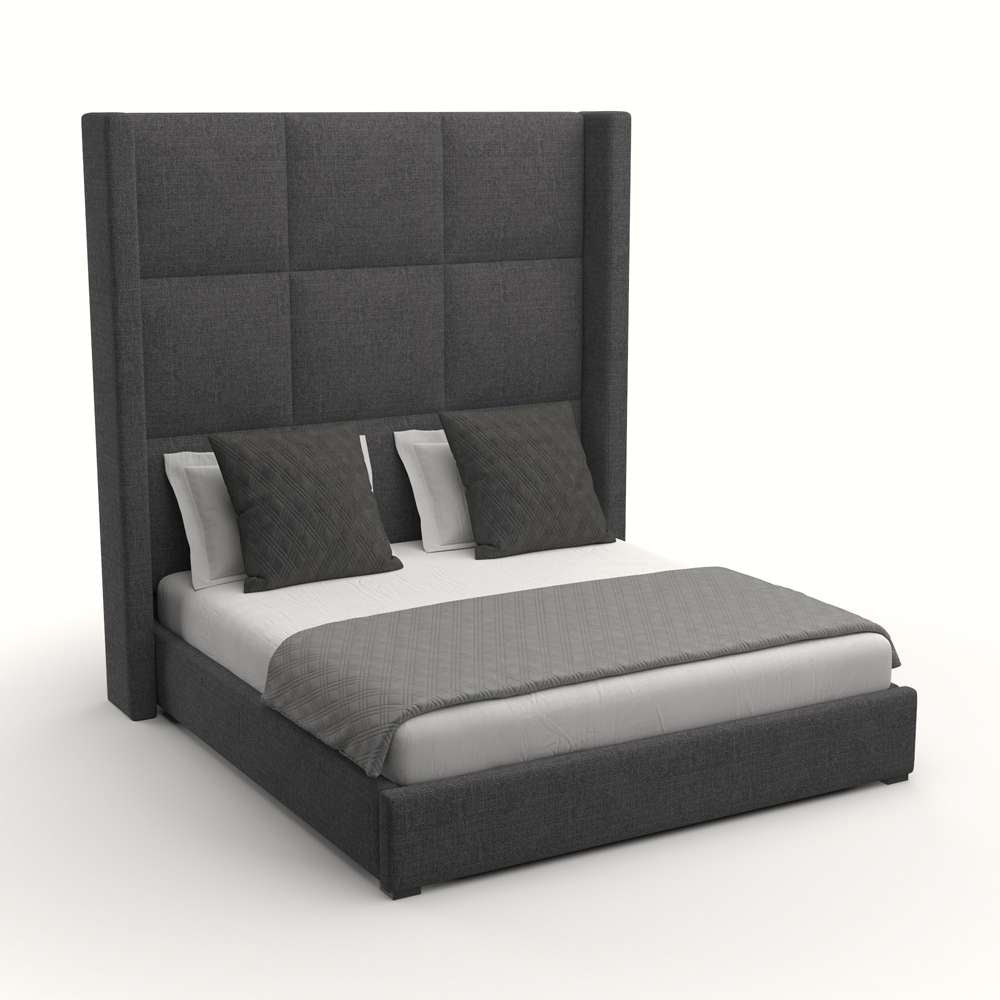 Nativa Interiors - Aylet Square Tufted Upholstered High Queen Charcoal Bed - BED-AYLET-SQ-HI-QN-PF-CHARCOAL veiw 2