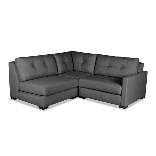 Nativa Interiors - Chester Buttoned Modular L-Shaped Sectional Mini Right Arm Facing 90in Charcoal - SEC-CHST-BTN-DP-AR4-3PC-CHARCOAL veiw 1