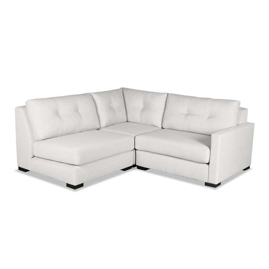 Nativa Interiors - Chester Buttoned Modular L-Shaped Sectional Mini Right Arm Facing 90in Off White - SEC-CHST-BTN-DP-AR4-3PC-WHITE veiw 1