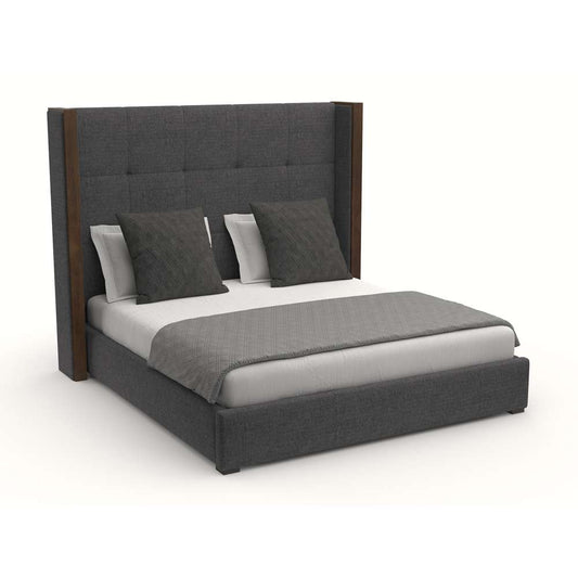 Nativa Interiors - Irenne Button Tufted Upholstered Medium California King Charcoal Bed - BED-IRENNE-BTN-MID-CA-PF-CHARCOAL veiw 2
