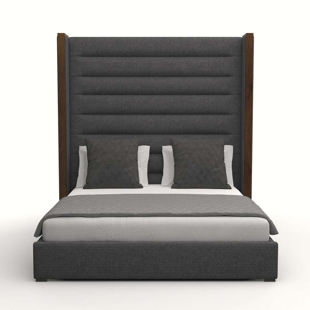 Nativa Interiors - Irenne Horizontal Channel Tufted Upholstered High California King Charcoal Bed - BED-IRENNE-HC-HI-CA-PF-CHARCOAL veiw 1