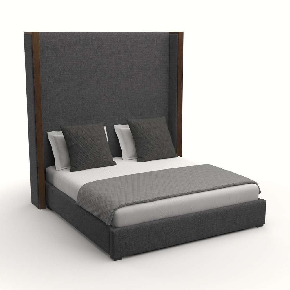 Nativa Interiors - Irenne Plain Upholstered High California King Charcoal Bed - BED-IRENNE-PL-HI-CA-PF-CHARCOAL veiw 2