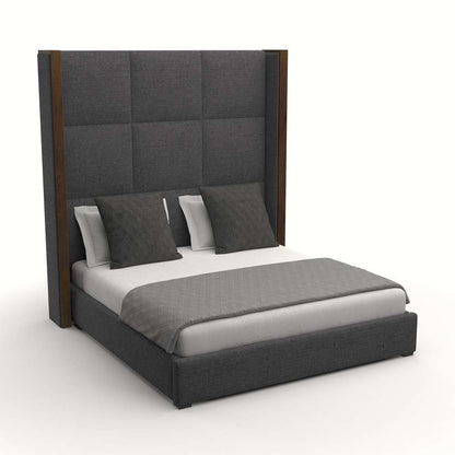 Nativa Interiors - Irenne Square Tufted Upholstered High California King Charcoal Bed - BED-IRENNE-SQ-HI-CA-PF-CHARCOAL veiw 2