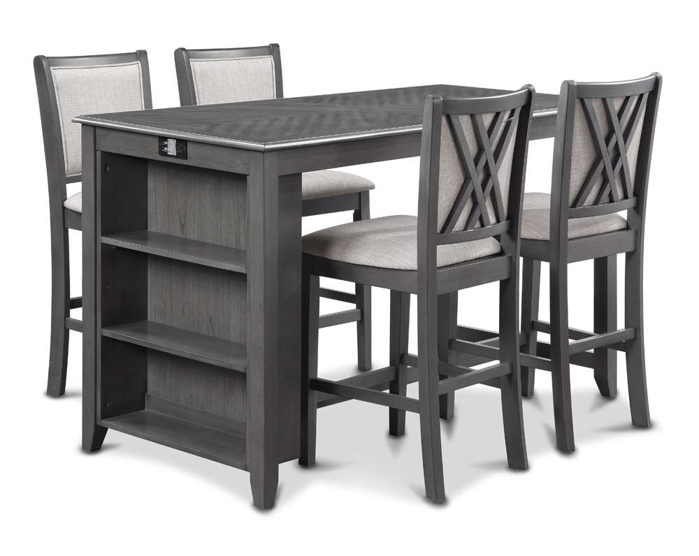 New Classic Furniture - Amy 60in Counter Table and Chairs With Stg (5 Pcs) -Gray - D3651-60CS-GRY veiw 1
