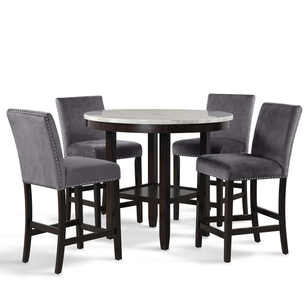 New Classic Furniture - Celeste 42in Round Counter Table-Espresso/Faux Marble & 4 Chai - 41-400-GYRC4C veiw 1