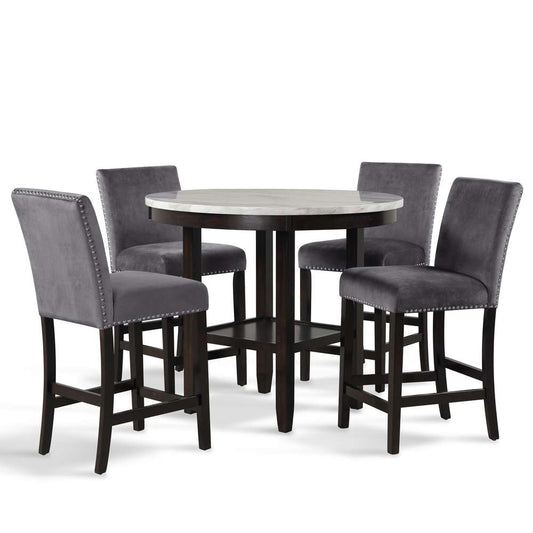New Classic Furniture - Celeste 42in Round Counter Table-Espresso/Faux Marble & 4 Chai - 41-400-GYRC4C veiw 1