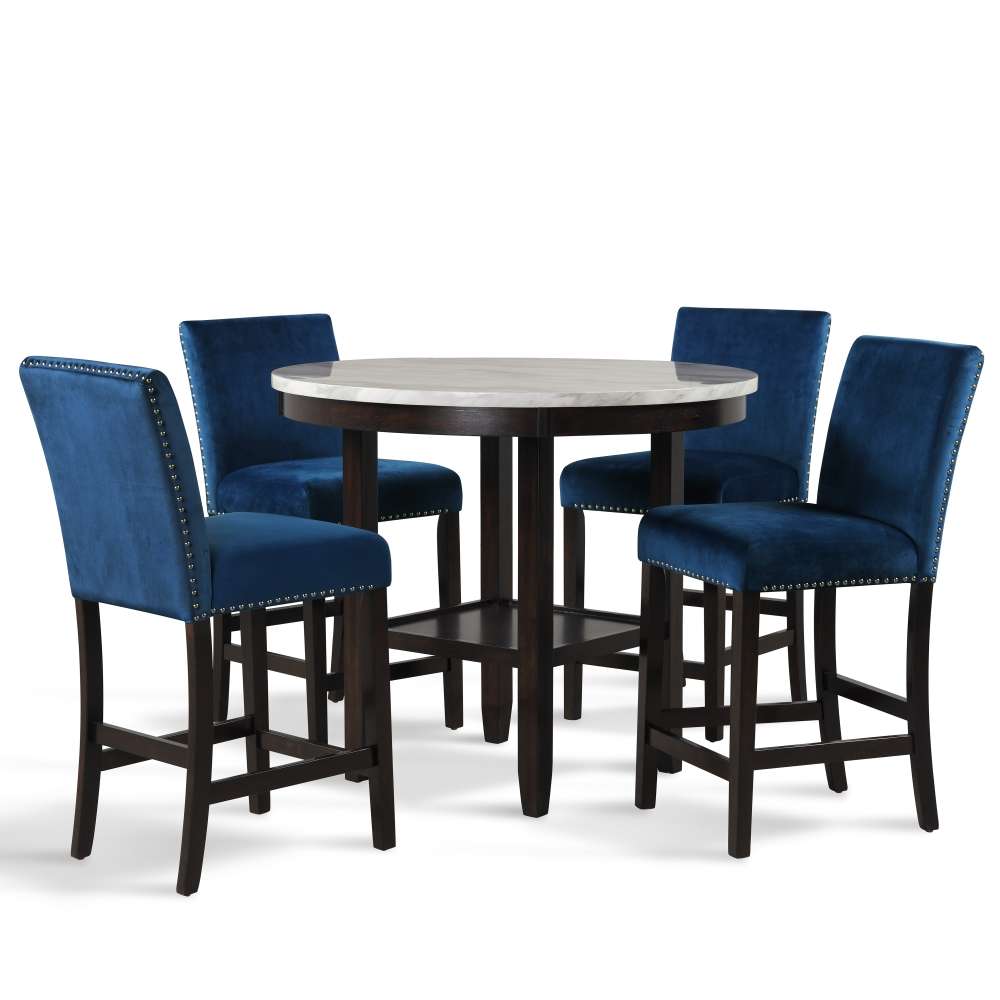 New Classic Furniture - Celeste 42in Round Counter Table-Espresso/Faux Marble And Blue - 41-400-BLC4C veiw 1