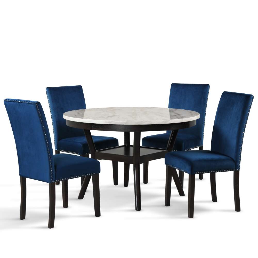 New Classic Furniture - Celeste 47in Round Dining Table-Espresso/Faux Marble And Blue - 41-400-BLD4C veiw 1