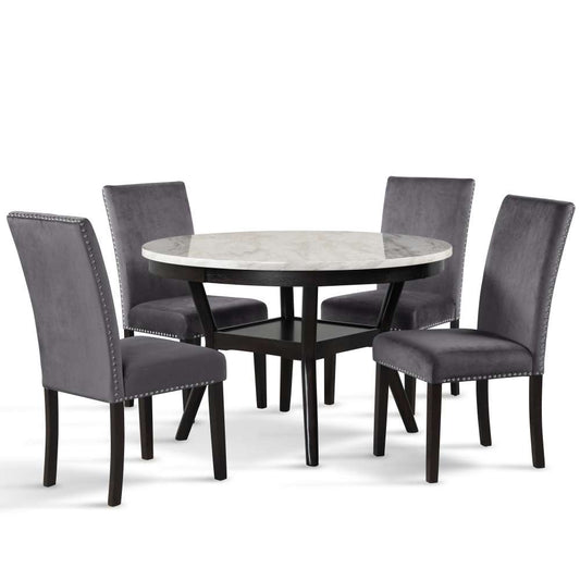 New Classic Furniture - Celeste 47in Round Dining Table-Espresso/Faux Marble & 4 Chair - 41-400-GYRD4C veiw 1